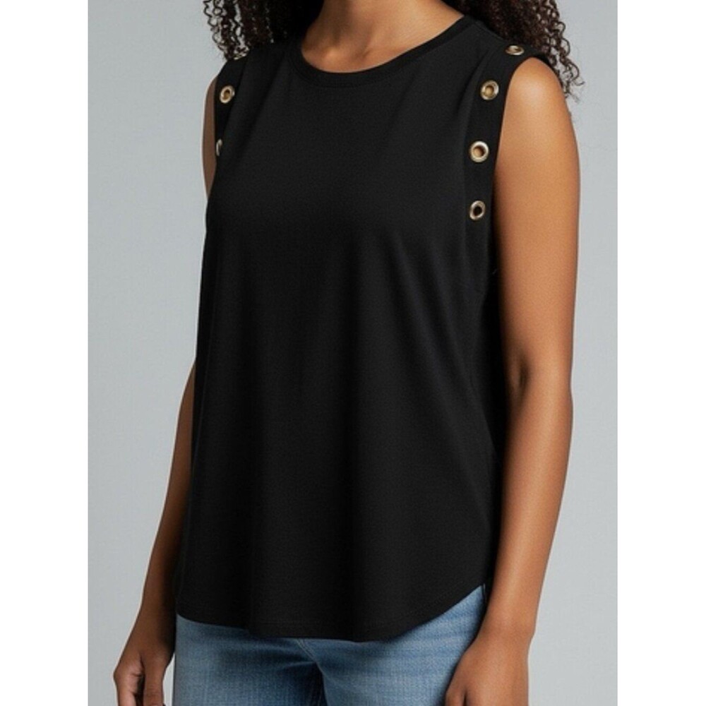 Michael Kors Black Sleeveless Top Gold Grommet Detail Size S NWT